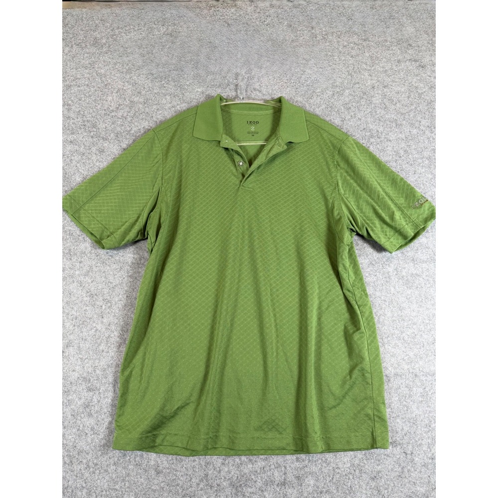 IZOD Polo Shirt Mens Medium Green Good Cool FX Textured Short Sleeve Golf Tee